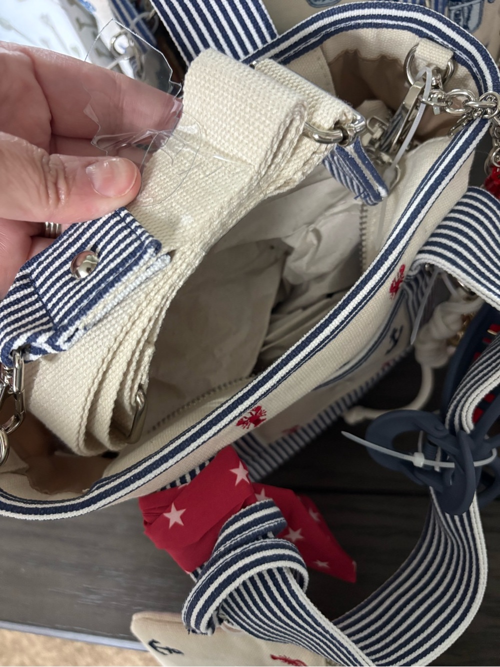 Nautical Lobster 🦞 Madden Girl Canvas Handbag Purse with Red Lobster Plush Charm - Picture 7 of 7
